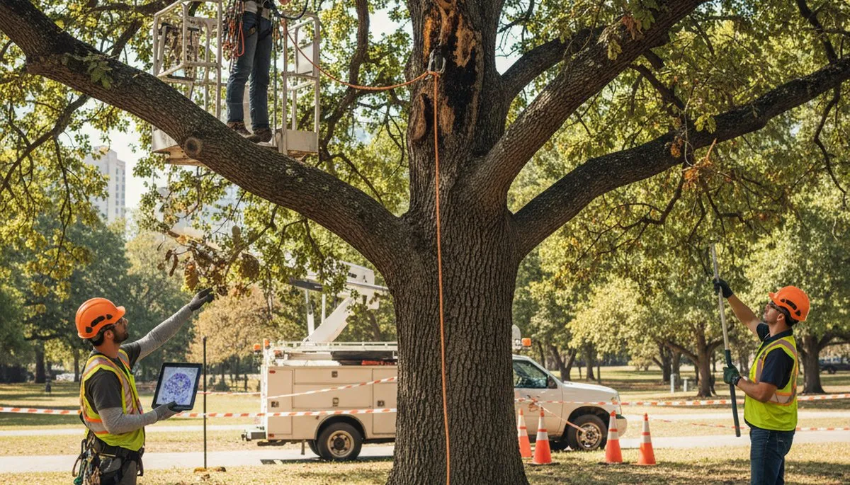 San Antonio arborist treating oak wilt and fungal tree disease on a residential tree
