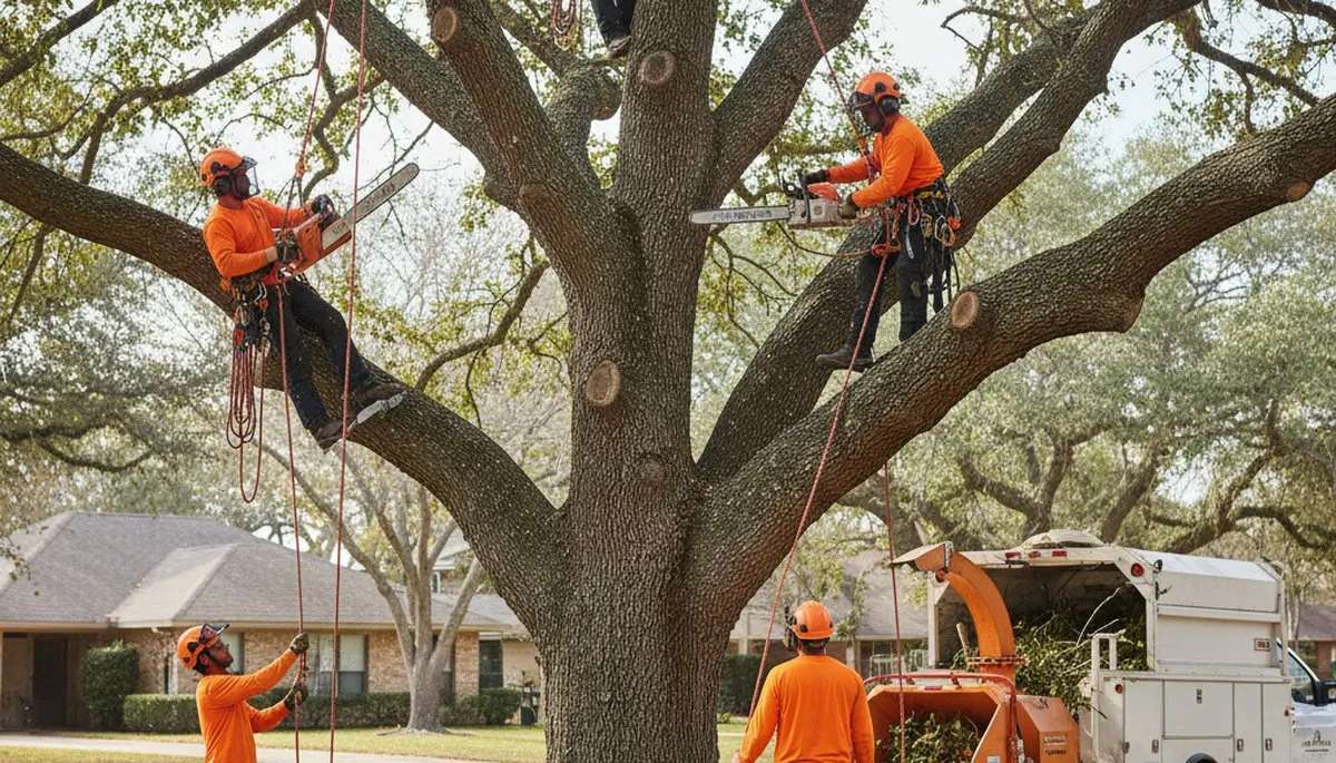 San Antonio tree removal crew safely removing a hazardous tree in TX