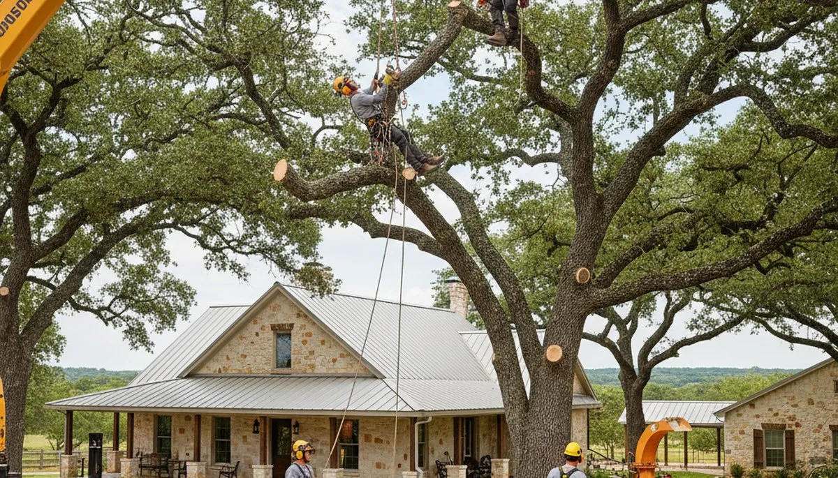 Professional tree service crew in San Antonio, TX trimming trees for safe, clean property maintenance