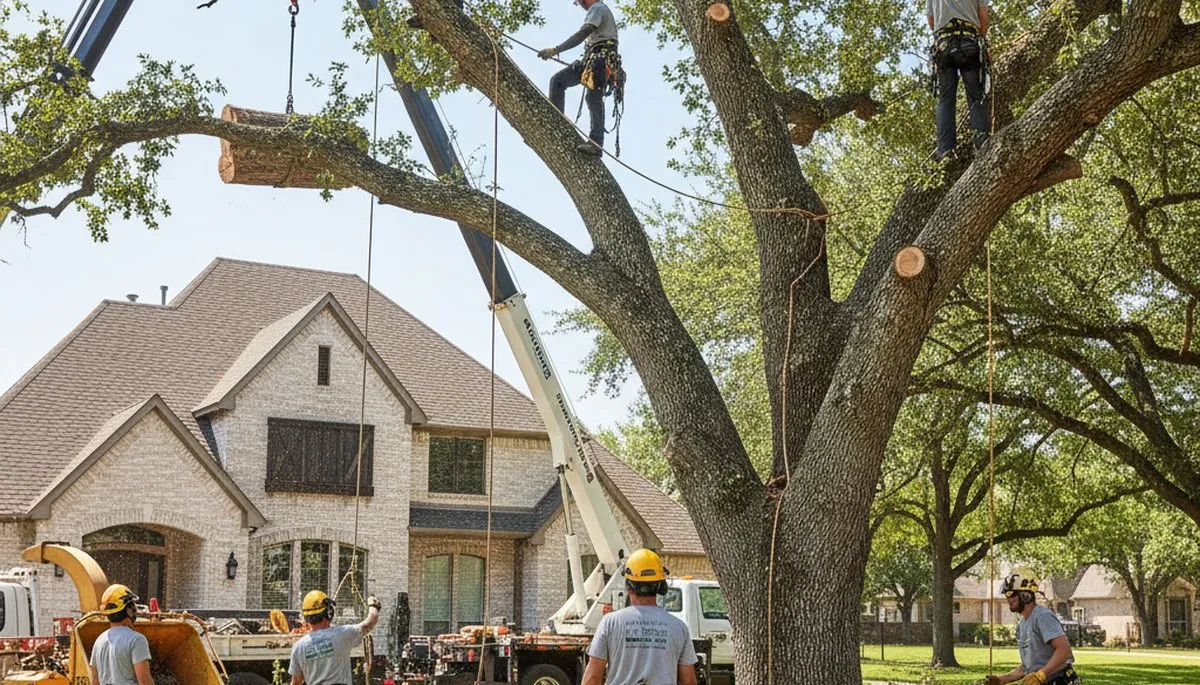 San Antonio, TX tree service crew trimming trees for residential and commercial properties