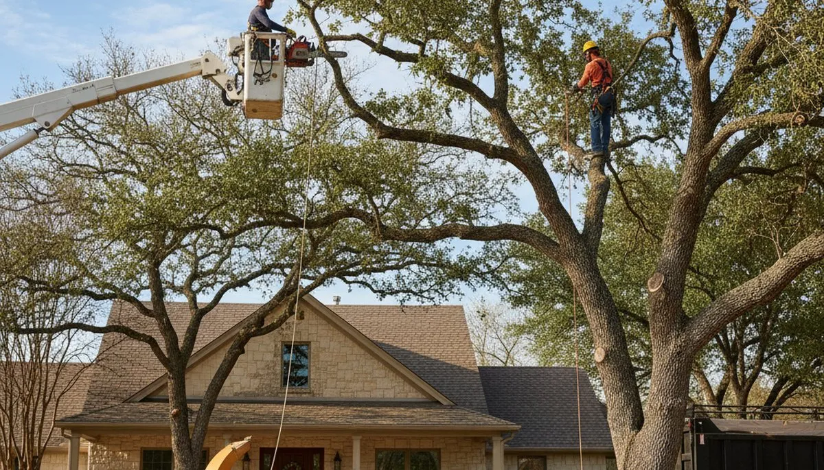 Professional tree service crew in San Antonio, TX trimming trees for safe, healthy property care