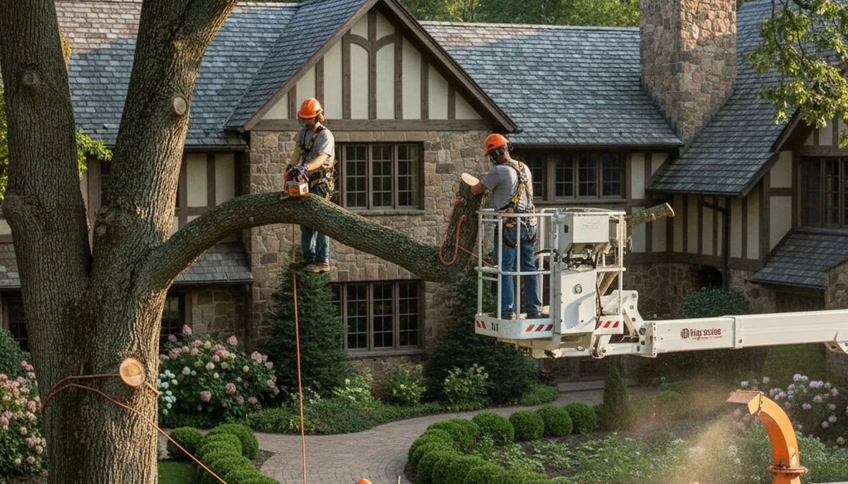 Tree service crew in San Antonio, TX trimming trees for safe, professional property care