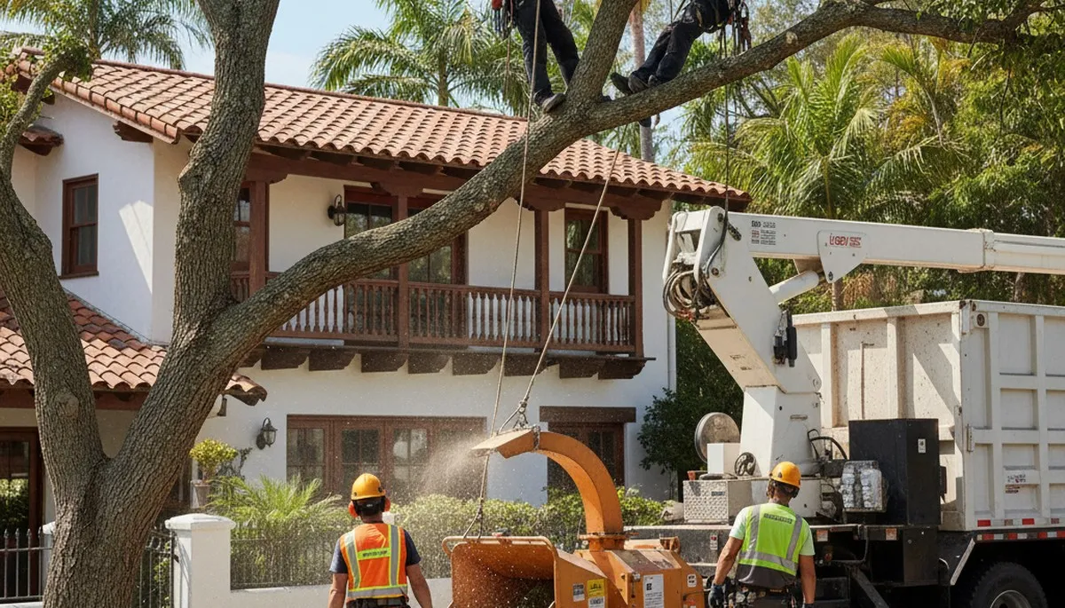 Tree service crew trimming trees in San Antonio, TX