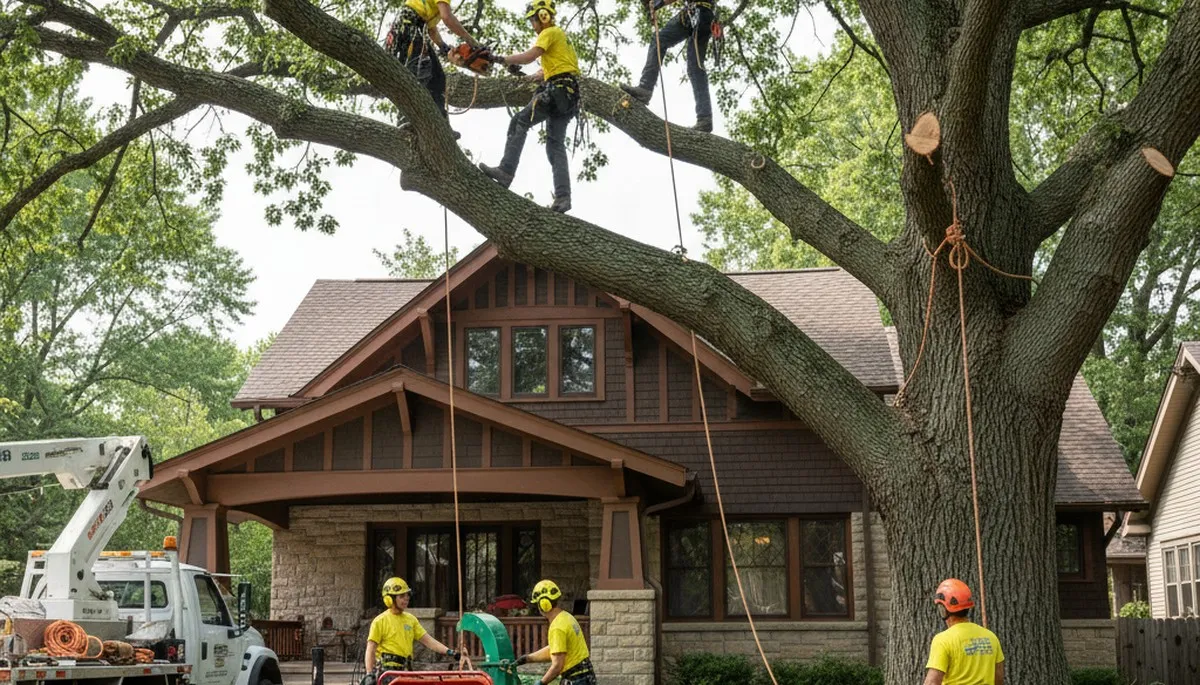 Tree service crew in San Antonio, TX trimming trees for safe, professional property care